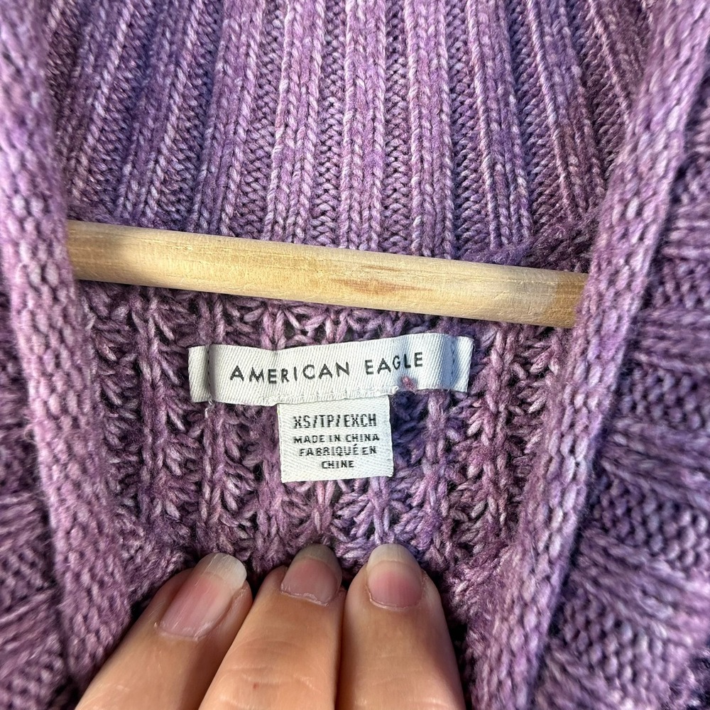 American Eagle Purple Waffle Knit Mock Neck Sweater XS Raglan Sleeve Pullover - Picture 4 of 7